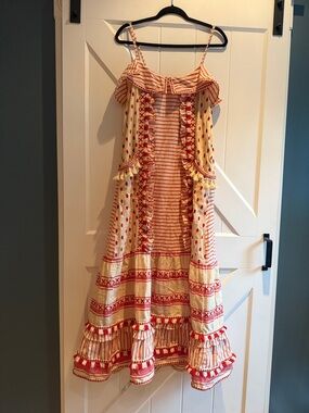 Boho 100% cotton red and cream maxi dress - size M